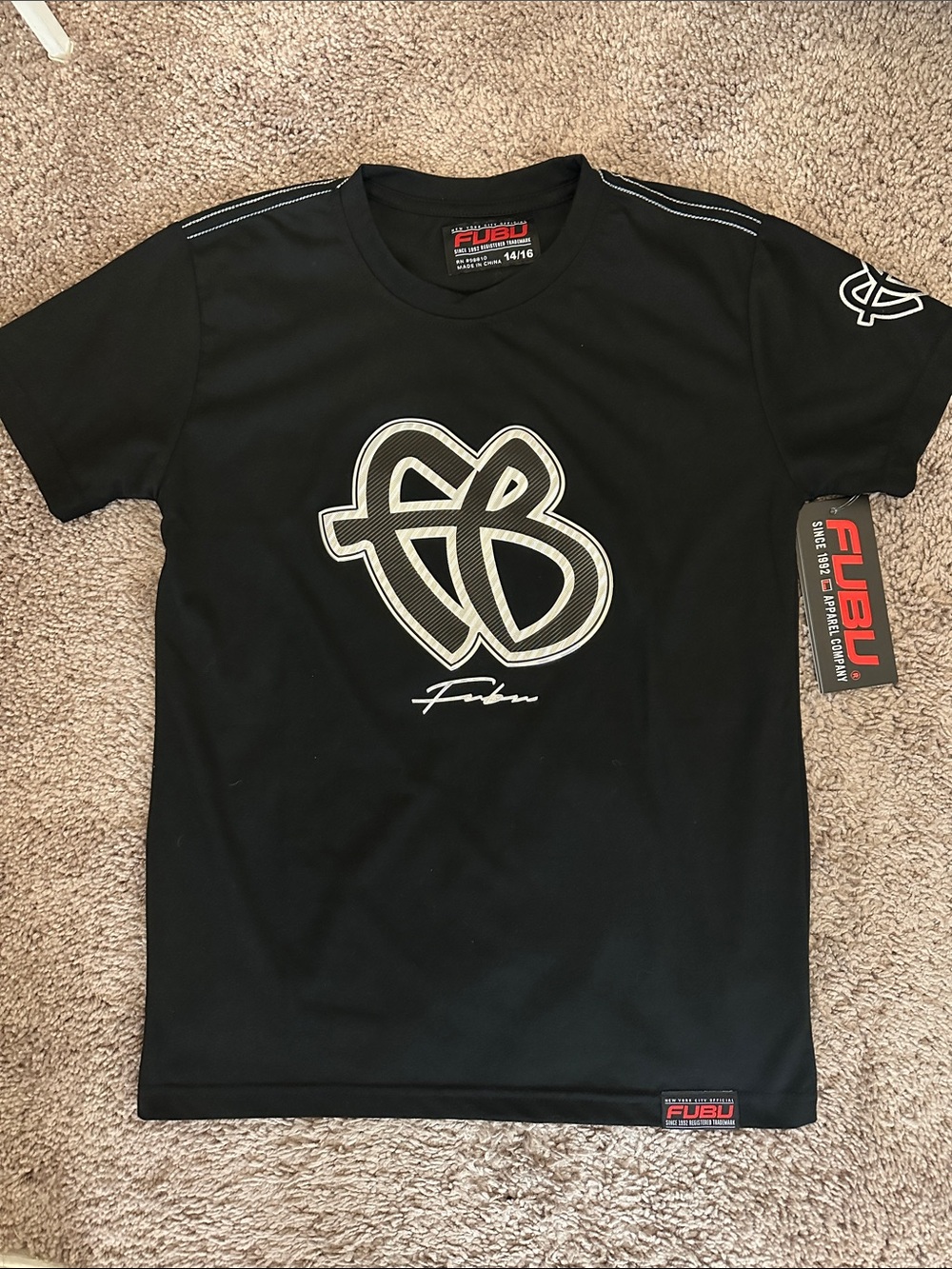 FUBU Black Tee with Red Chest Logo